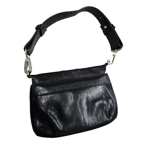 Hobo Y2k RARE 2000s 90s Vintage Black Leather Handbag Shoulder Bag Clasp Boho - Picture 2 of 13